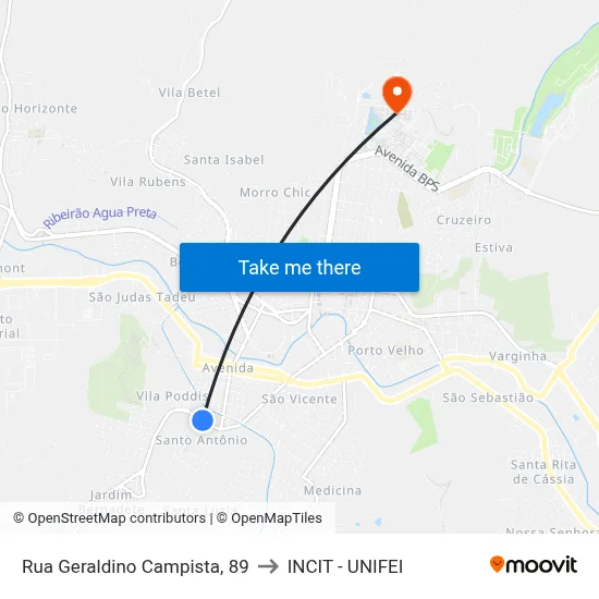 Rua Geraldino Campista, 89 to INCIT - UNIFEI map