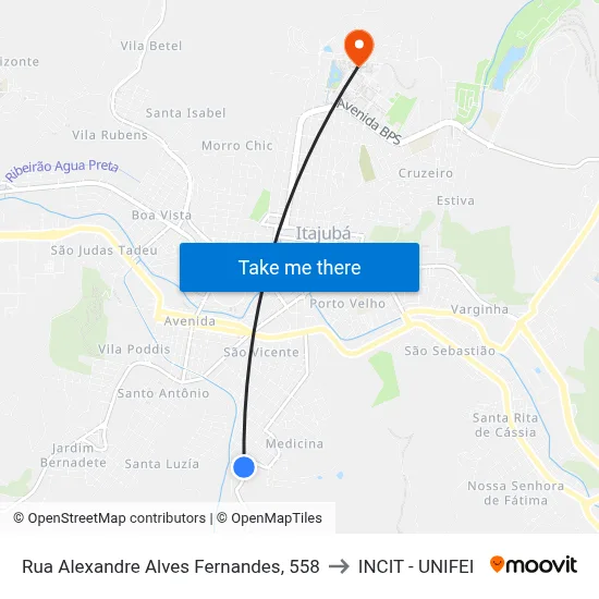 Rua Alexandre Alves Fernandes, 558 to INCIT - UNIFEI map