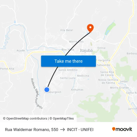 Rua Waldemar Romano, 550 to INCIT - UNIFEI map