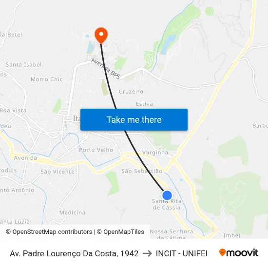 Av. Padre Lourenço Da Costa, 1942 to INCIT - UNIFEI map