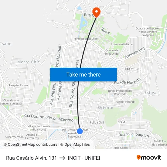 Rua Cesário Alvin, 131 to INCIT - UNIFEI map