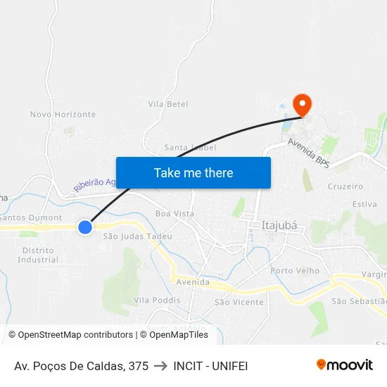 Av. Poços De Caldas, 375 to INCIT - UNIFEI map