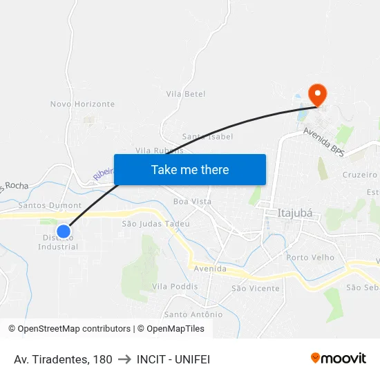 Av. Tiradentes, 180 to INCIT - UNIFEI map
