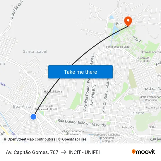 Av. Capitão Gomes, 707 to INCIT - UNIFEI map