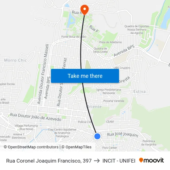 Rua Coronel Joaquim Francisco, 397 to INCIT - UNIFEI map