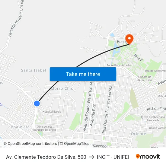 Av. Clemente Teodoro Da Silva, 500 to INCIT - UNIFEI map