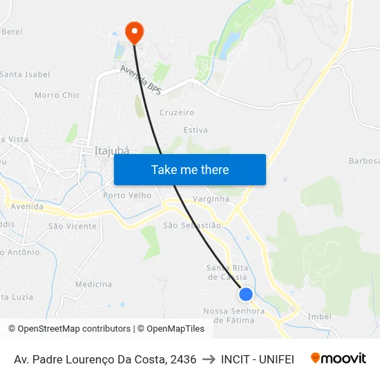 Av. Padre Lourenço Da Costa, 2436 to INCIT - UNIFEI map