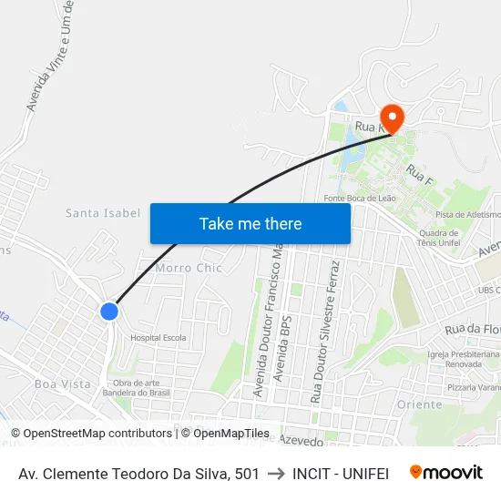 Av. Clemente Teodoro Da Silva, 501 to INCIT - UNIFEI map
