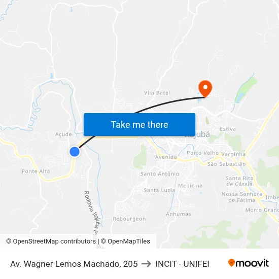 Av. Wagner Lemos Machado, 205 to INCIT - UNIFEI map