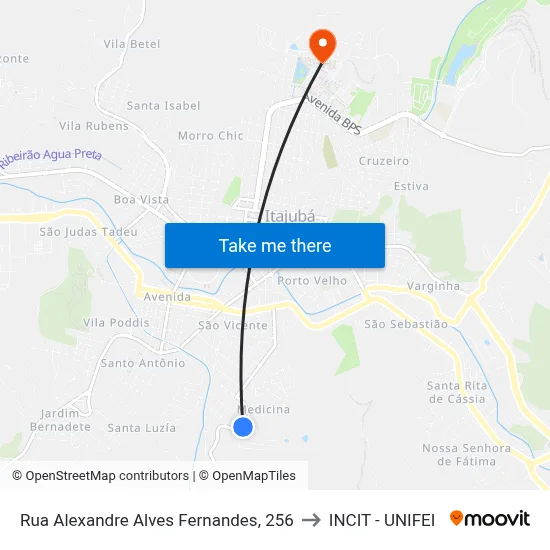 Rua Alexandre Alves Fernandes, 256 to INCIT - UNIFEI map
