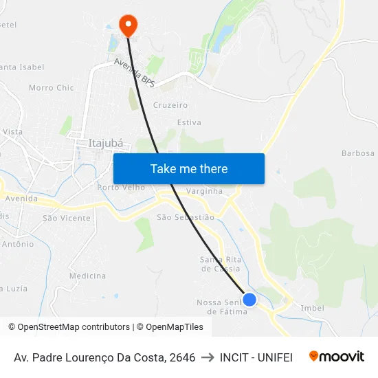 Av. Padre Lourenço Da Costa, 2646 to INCIT - UNIFEI map