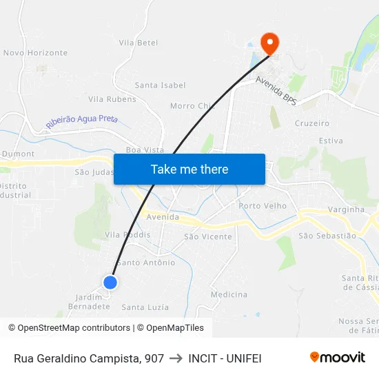Rua Geraldino Campista, 907 to INCIT - UNIFEI map
