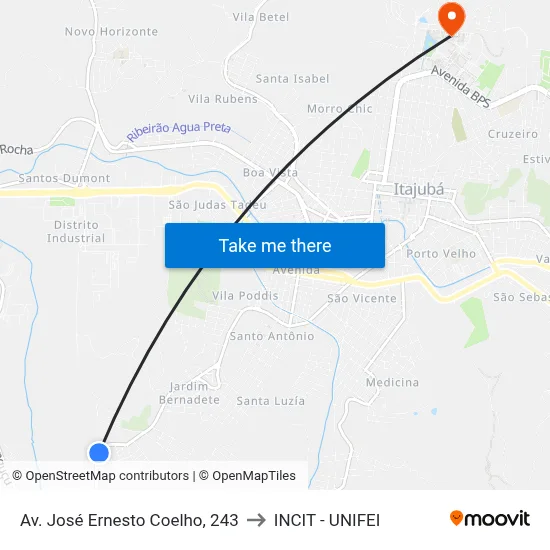 Av. José Ernesto Coelho, 243 to INCIT - UNIFEI map