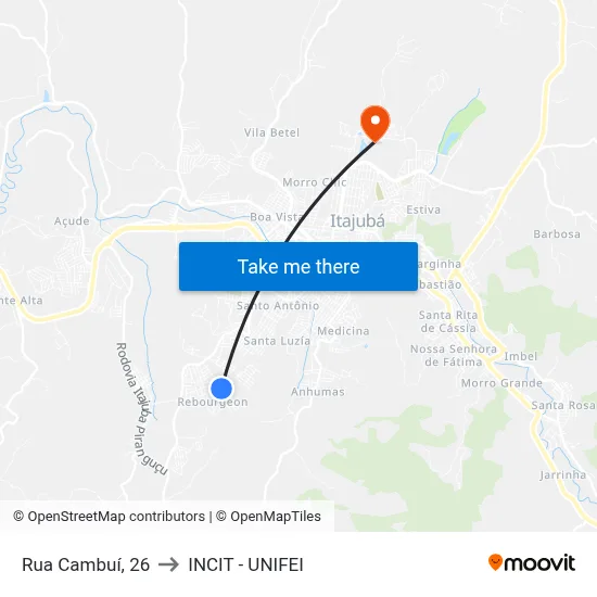 Rua Cambuí, 26 to INCIT - UNIFEI map