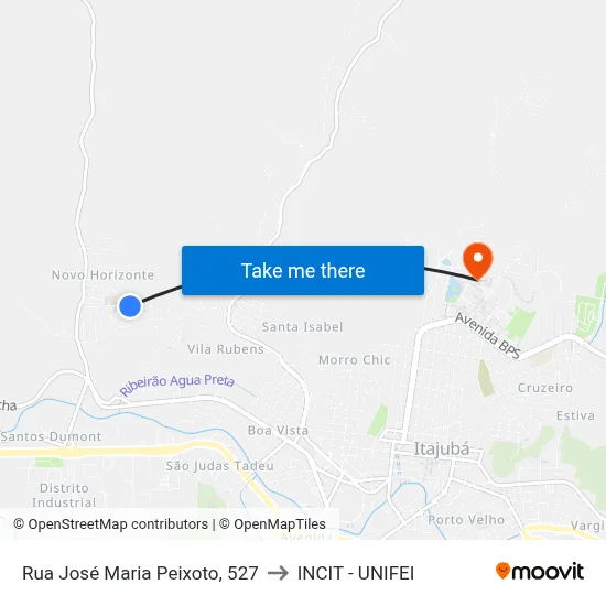 Rua José Maria Peixoto, 527 to INCIT - UNIFEI map