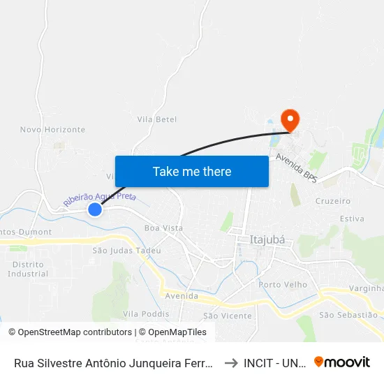 Rua Silvestre Antônio Junqueira Ferraz, 1060 to INCIT - UNIFEI map