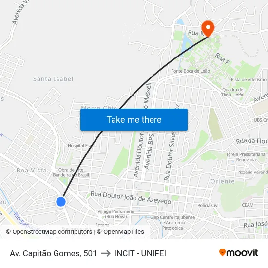 Av. Capitão Gomes, 501 to INCIT - UNIFEI map
