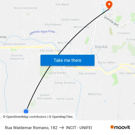 Rua Waldemar Romano, 182 to INCIT - UNIFEI map