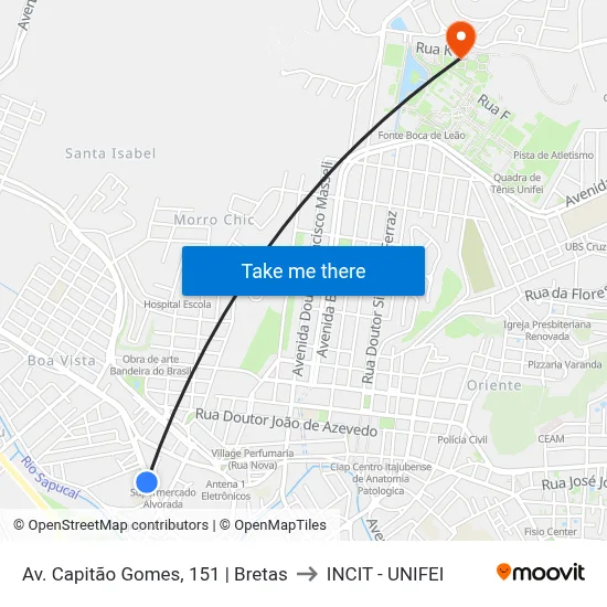 Av. Capitão Gomes, 151 | Bretas to INCIT - UNIFEI map