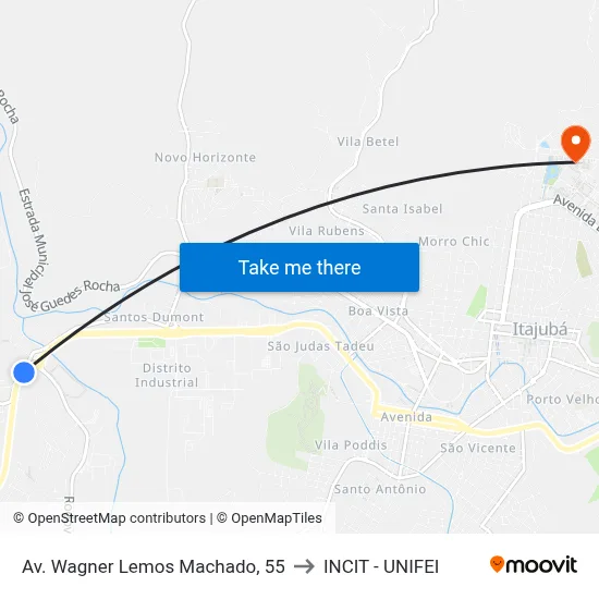 Av. Wagner Lemos Machado, 55 to INCIT - UNIFEI map