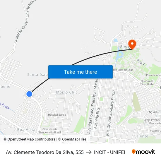 Av. Clemente Teodoro Da Silva, 555 to INCIT - UNIFEI map