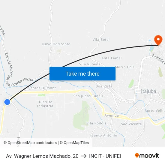 Av. Wagner Lemos Machado, 20 to INCIT - UNIFEI map