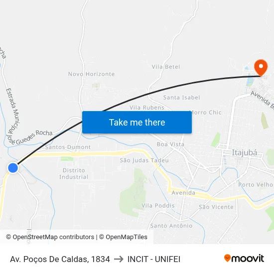 Av. Poços De Caldas, 1834 to INCIT - UNIFEI map
