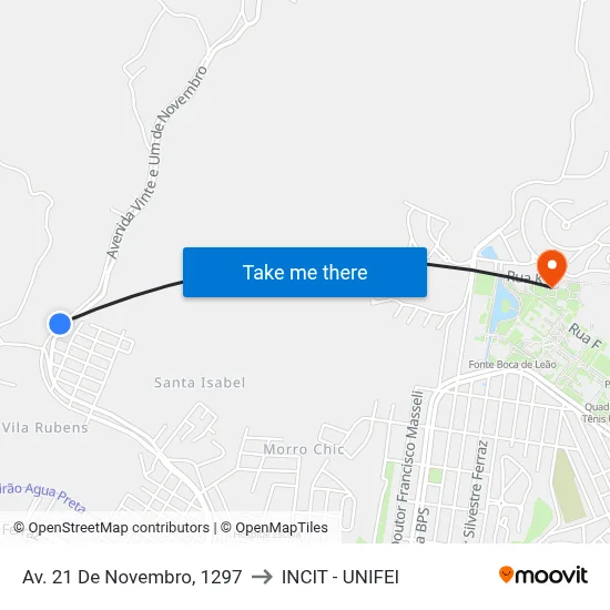 Av. 21 De Novembro, 1297 to INCIT - UNIFEI map