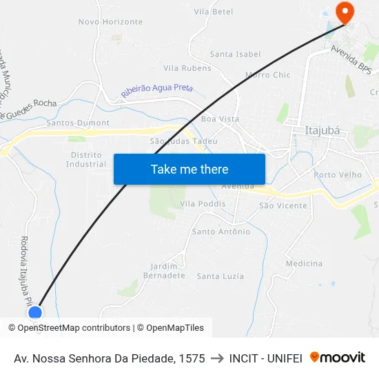 Av. Nossa Senhora Da Piedade, 1575 to INCIT - UNIFEI map