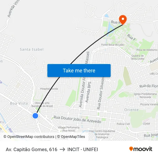 Av. Capitão Gomes, 616 to INCIT - UNIFEI map