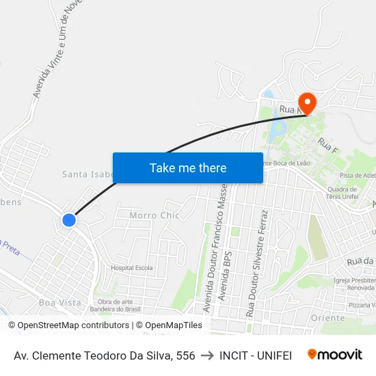 Av. Clemente Teodoro Da Silva, 556 to INCIT - UNIFEI map