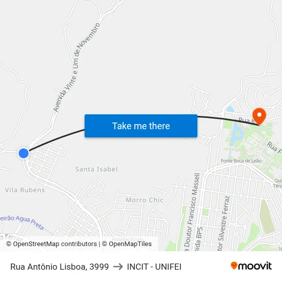 Rua Antônio Lisboa, 3999 to INCIT - UNIFEI map