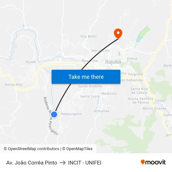 Av. João Corrêa Pinto to INCIT - UNIFEI map