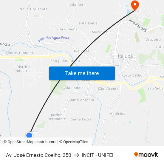 Av. José Ernesto Coelho, 250 to INCIT - UNIFEI map