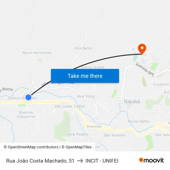Rua João Costa Machado, 51 to INCIT - UNIFEI map