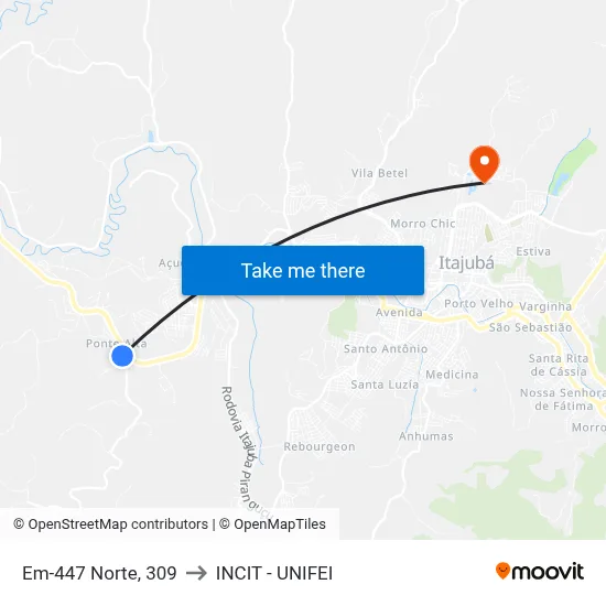 Em-447 Norte, 309 to INCIT - UNIFEI map