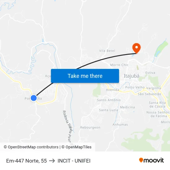 Em-447 Norte, 55 to INCIT - UNIFEI map