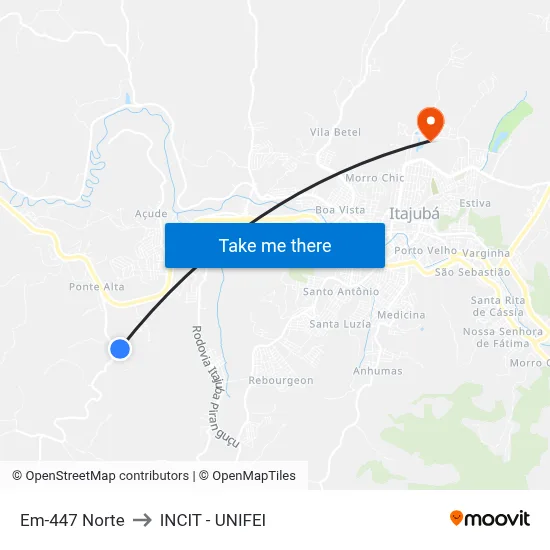 Em-447 Norte to INCIT - UNIFEI map