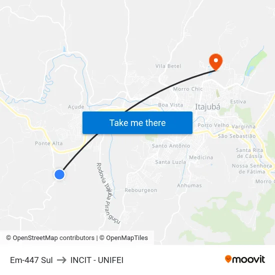 Em-447 Sul to INCIT - UNIFEI map