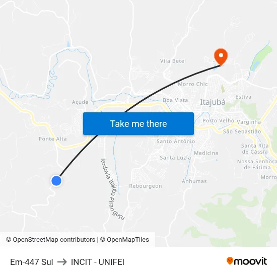 Em-447 Sul to INCIT - UNIFEI map