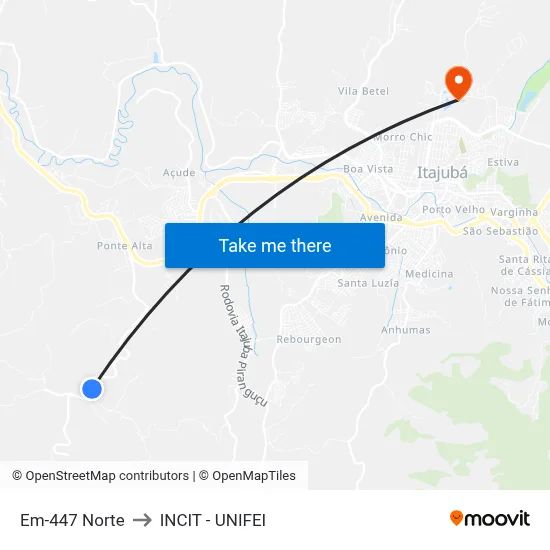 Em-447 Norte to INCIT - UNIFEI map