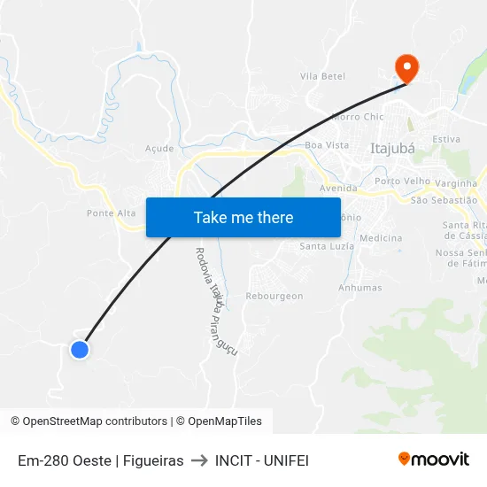 Em-280 Oeste | Figueiras to INCIT - UNIFEI map