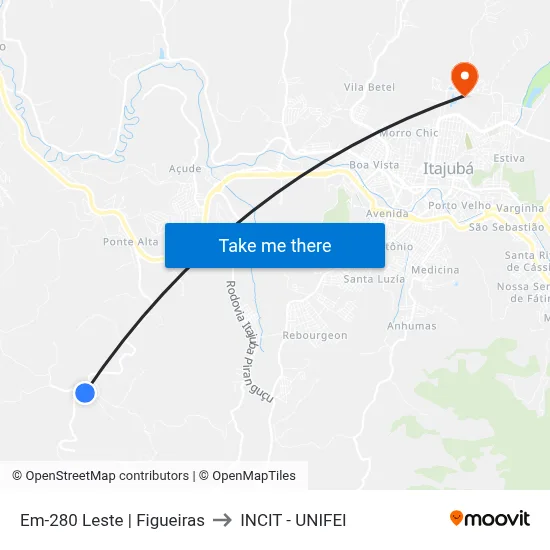 Em-280 Leste | Figueiras to INCIT - UNIFEI map