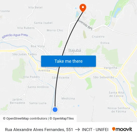 Rua Alexandre Alves Fernandes, 551 to INCIT - UNIFEI map