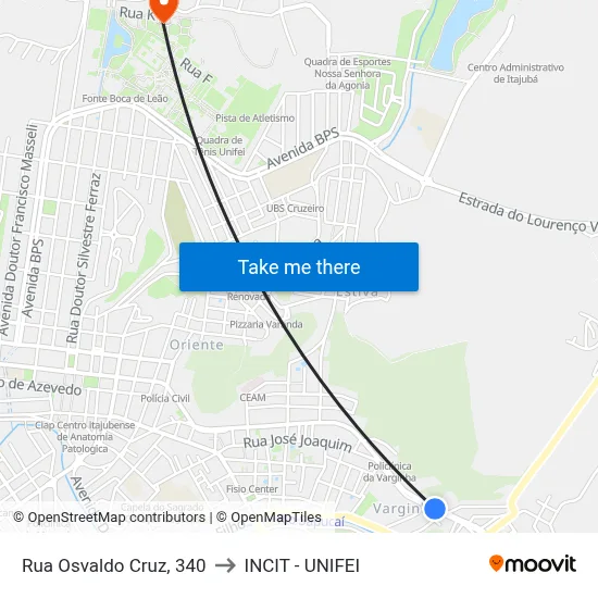 Rua Osvaldo Cruz, 340 to INCIT - UNIFEI map