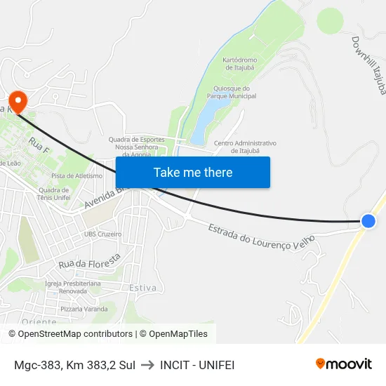 Mgc-383, Km 383,2 Sul to INCIT - UNIFEI map