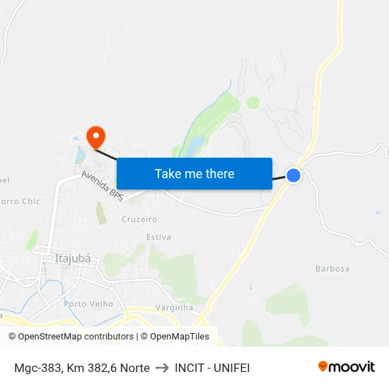 Mgc-383, Km 382,6 Norte to INCIT - UNIFEI map