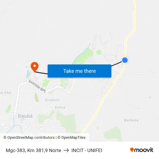 Mgc-383, Km 381,9 Norte to INCIT - UNIFEI map