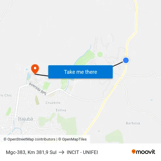 Mgc-383, Km 381,9 Sul to INCIT - UNIFEI map
