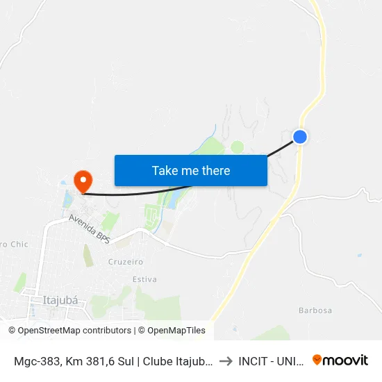 Mgc-383, Km 381,6 Sul | Clube Itajubense to INCIT - UNIFEI map